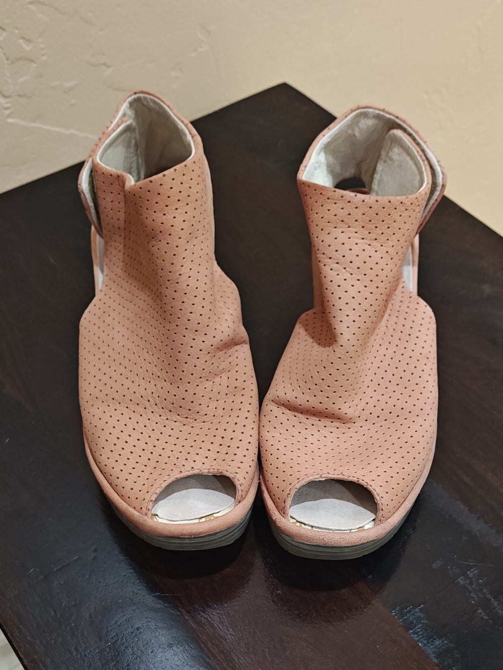 Fly London Perforated Open-Toe Mules in Blush Pink